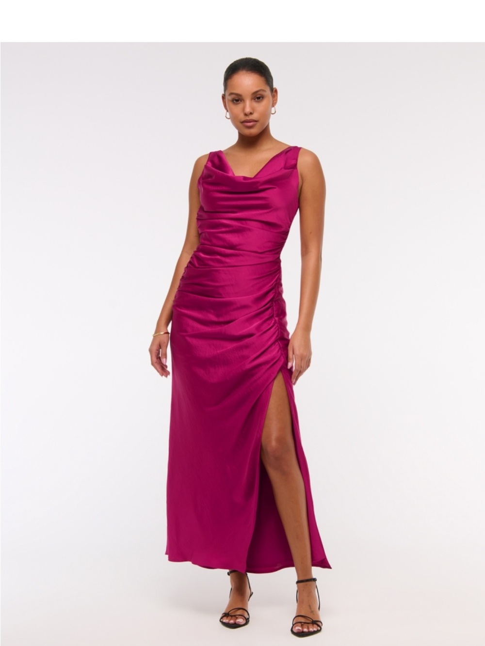 Abercrombie & Fitch Fuchsia Satin Cowl-Neck Side-Slit Maxi Dress